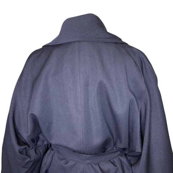 Steve by Searle Trench Coat All Season Wool Navy 6 Dolman Sleeves Midi Length - Picture 8 of 12